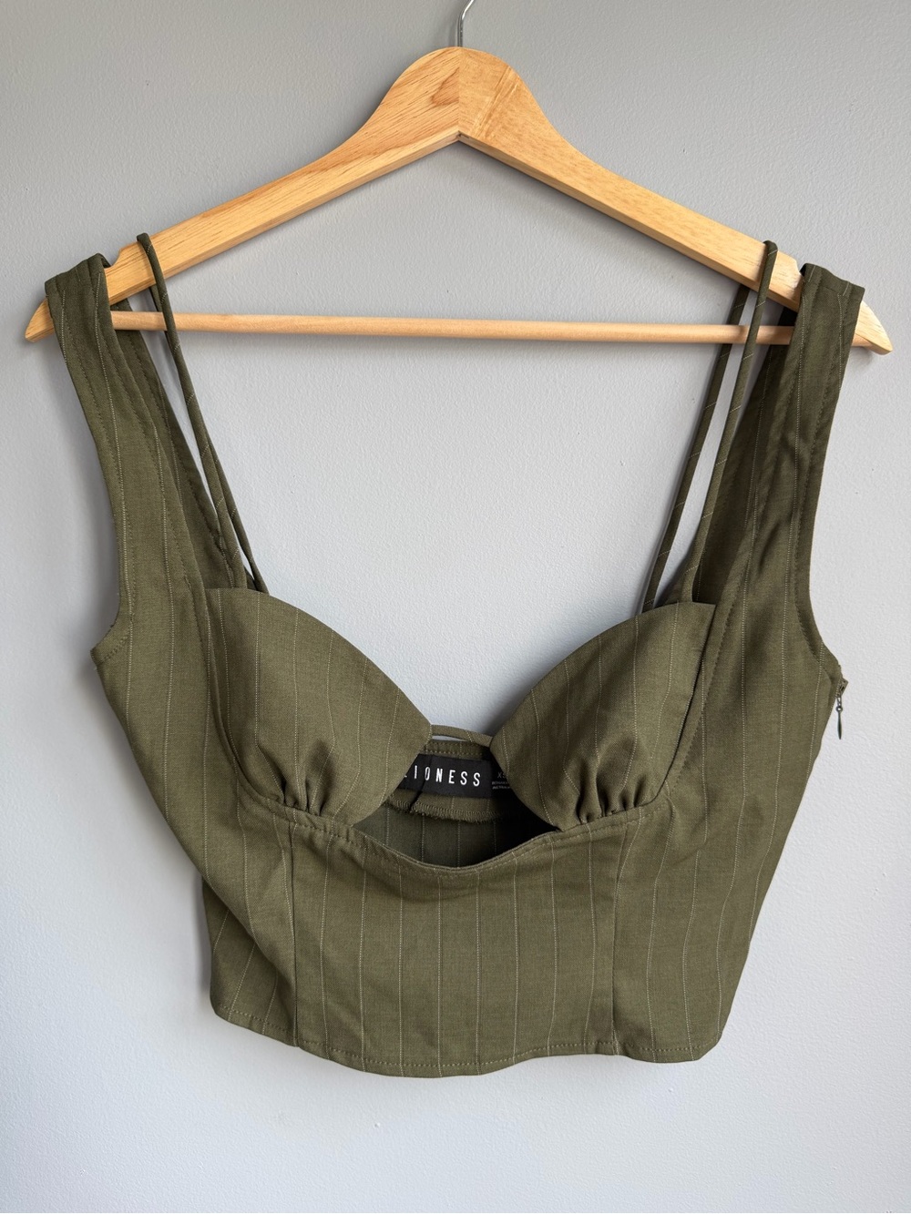 Olive Green Pinstripe Bustier Top - Picture 2 of 8